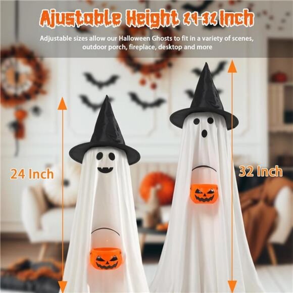 Halloween Decorations Indoor Outdoor, 2 Packs Light Up Spooky Ghost with Pumpkin - Picture 2 of 7